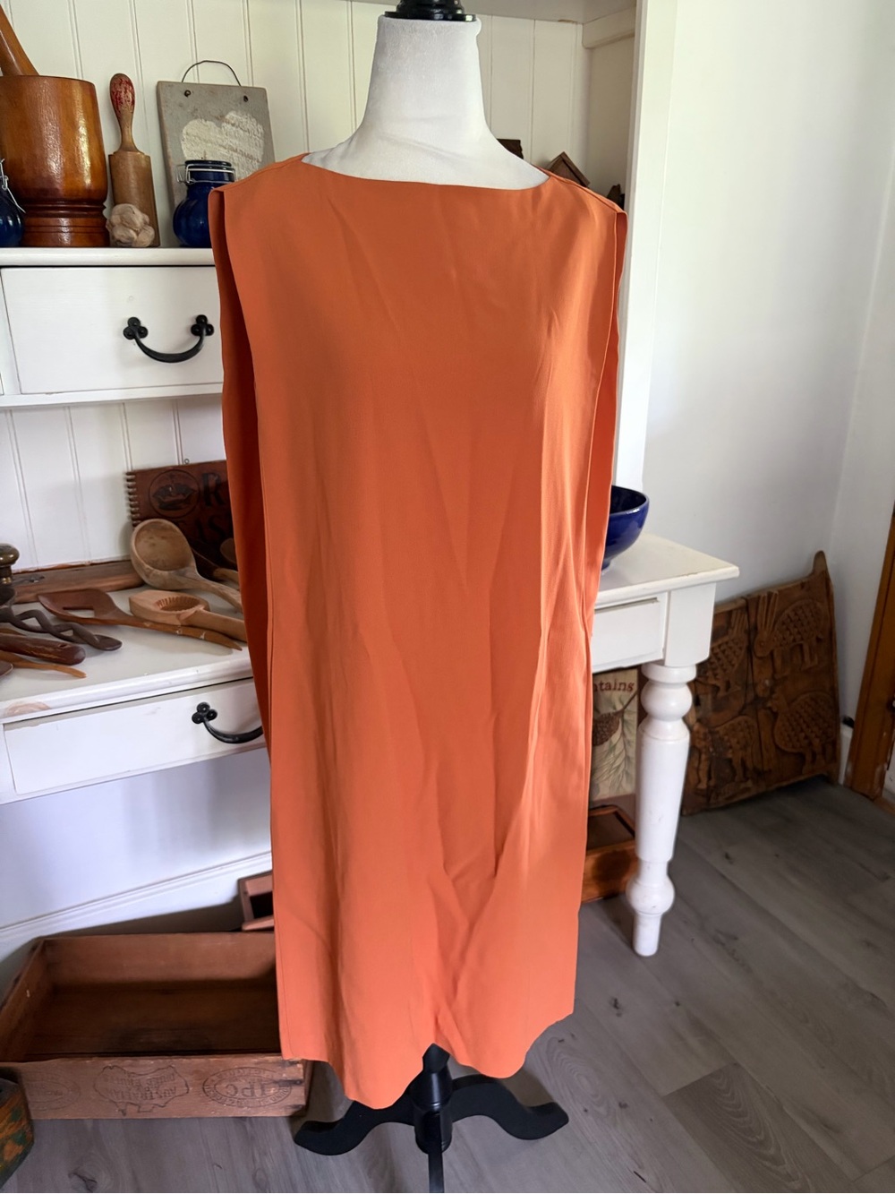 Chalayan Signature Cape Sleeveless Shift Dress in Burnt Orange
